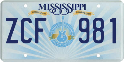 MS license plate ZCF981