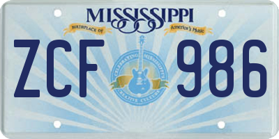 MS license plate ZCF986