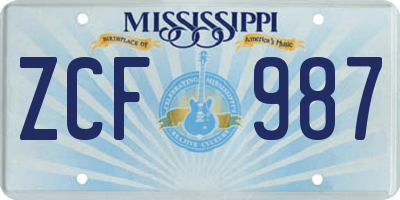 MS license plate ZCF987