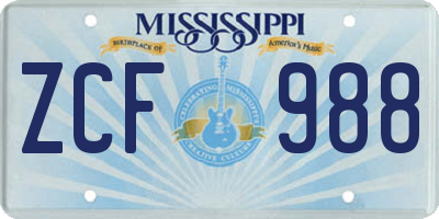 MS license plate ZCF988