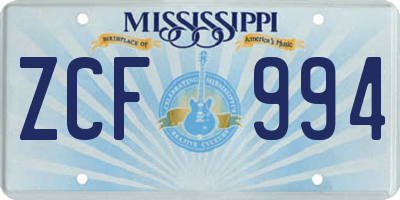 MS license plate ZCF994