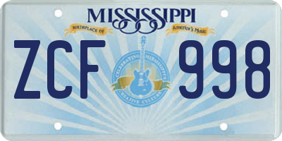 MS license plate ZCF998