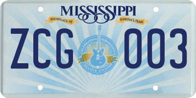MS license plate ZCG003