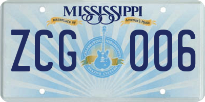 MS license plate ZCG006