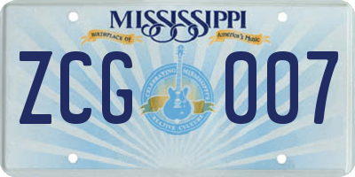 MS license plate ZCG007