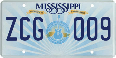 MS license plate ZCG009