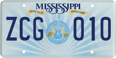 MS license plate ZCG010