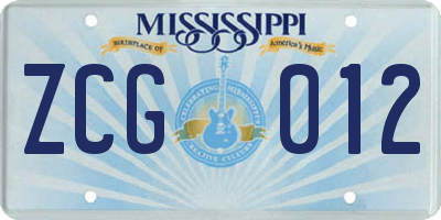 MS license plate ZCG012