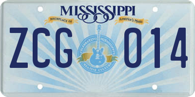 MS license plate ZCG014