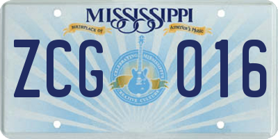 MS license plate ZCG016