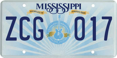 MS license plate ZCG017