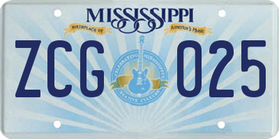 MS license plate ZCG025