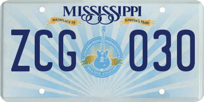 MS license plate ZCG030