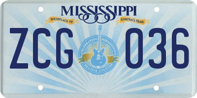 MS license plate ZCG036