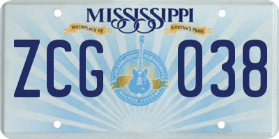 MS license plate ZCG038