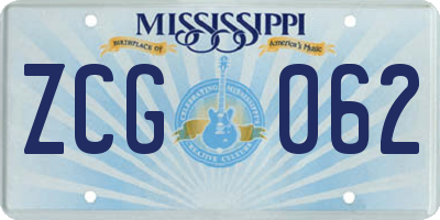 MS license plate ZCG062