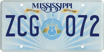 MS license plate ZCG072