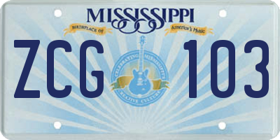 MS license plate ZCG103