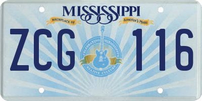 MS license plate ZCG116