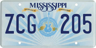 MS license plate ZCG205