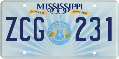 MS license plate ZCG231