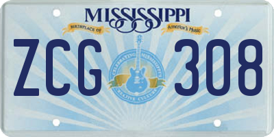 MS license plate ZCG308