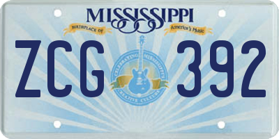 MS license plate ZCG392