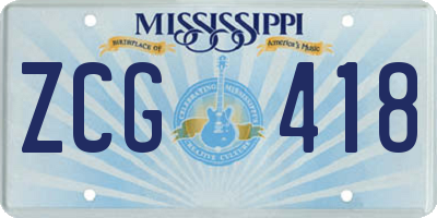 MS license plate ZCG418
