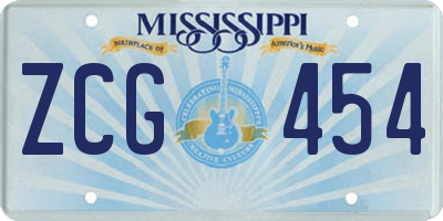 MS license plate ZCG454