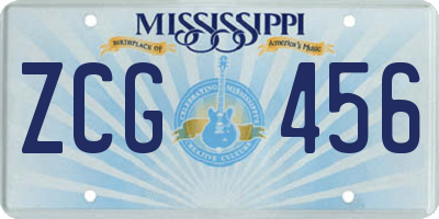 MS license plate ZCG456