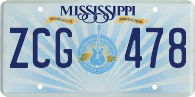 MS license plate ZCG478