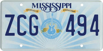 MS license plate ZCG494