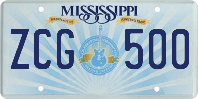 MS license plate ZCG500