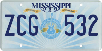 MS license plate ZCG532