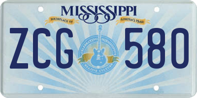 MS license plate ZCG580
