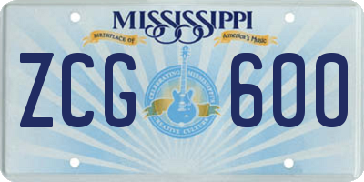 MS license plate ZCG600