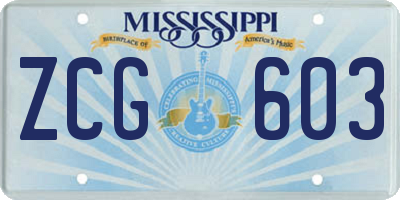 MS license plate ZCG603