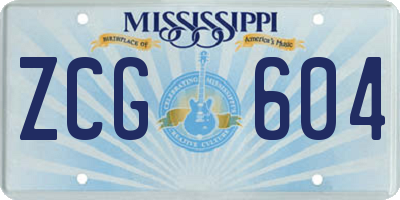MS license plate ZCG604