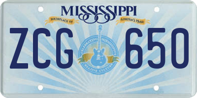 MS license plate ZCG650