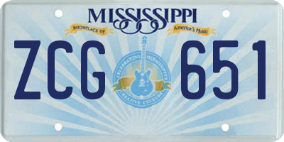 MS license plate ZCG651