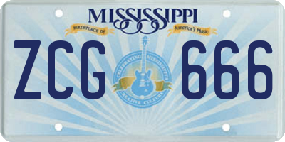 MS license plate ZCG666