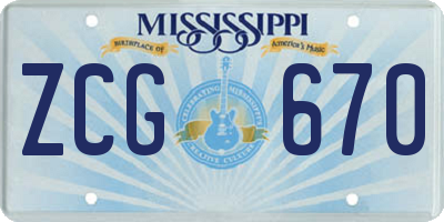 MS license plate ZCG670
