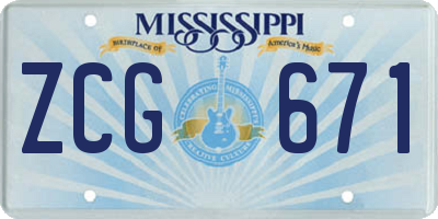 MS license plate ZCG671