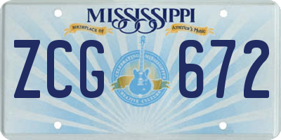 MS license plate ZCG672