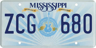 MS license plate ZCG680