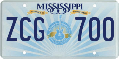 MS license plate ZCG700