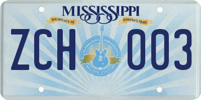 MS license plate ZCH003