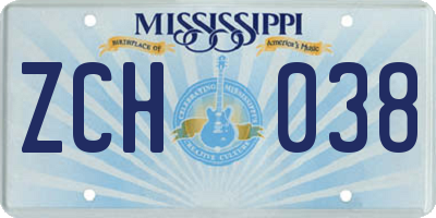 MS license plate ZCH038