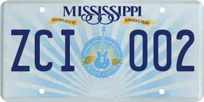 MS license plate ZCI002