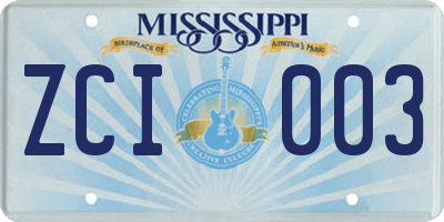 MS license plate ZCI003